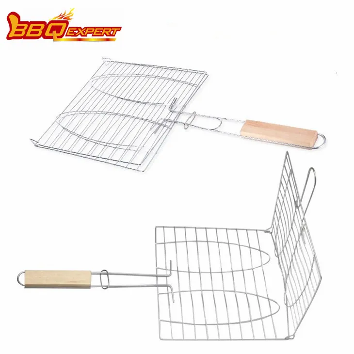 Barbecue Tools Edelstahl Doppelte Fischregale Hamburger Grill Holzkohle